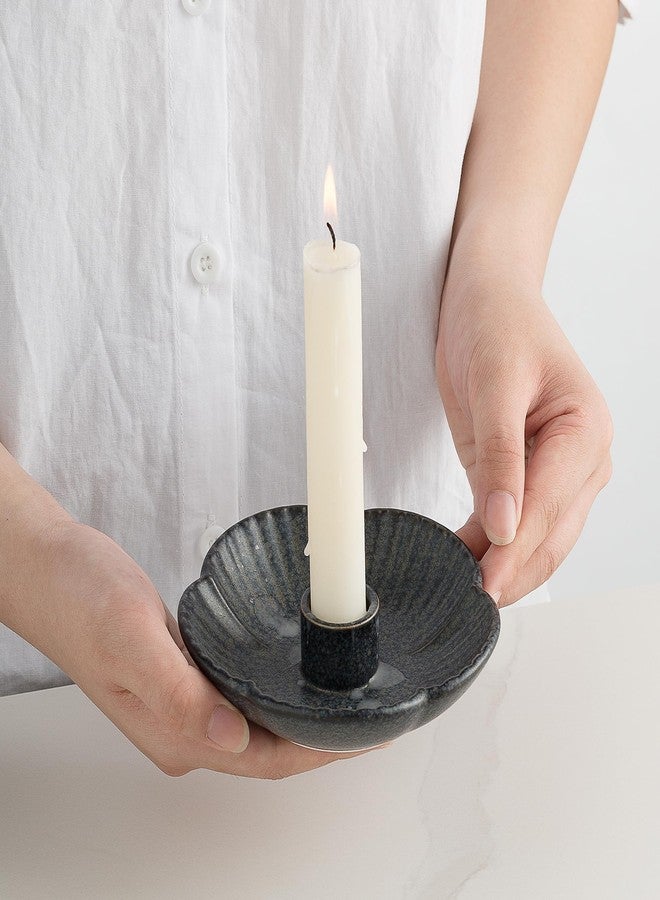 BEUNAIZER Ceramic Candle Holder, Candlestick Holder for Candles,Incense, Santo Palo, Rustic Vintage Home Decor for Halloween Christmas Weddings, Dining Room Table & Living Room Display (Black) - Image 2