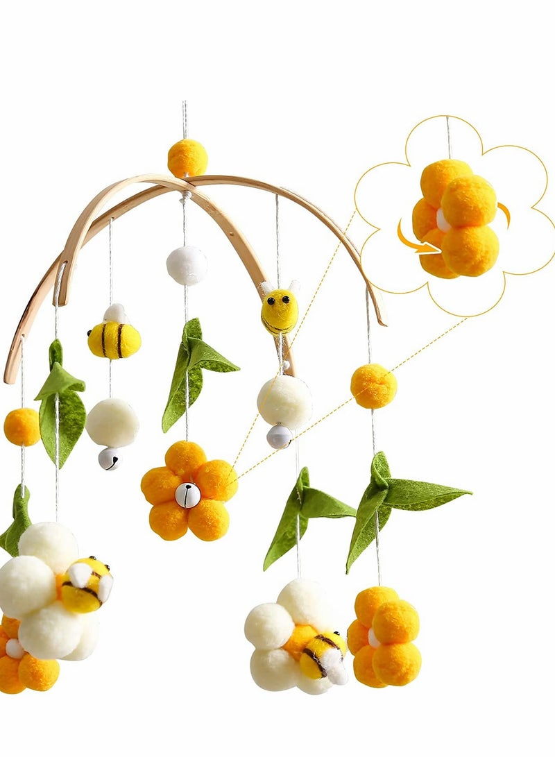 Excefore Baby Crib Mobile Bamboo Wind Chime Bed Bell Baby Bedroom Ceiling Cotton Balls Wind Chime Portable Mobile Bee Decor Hanging Rotating Plush Toys for Baby - Image 1