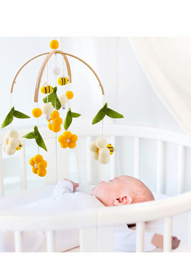Excefore Baby Crib Mobile Bamboo Wind Chime Bed Bell Baby Bedroom Ceiling Cotton Balls Wind Chime Portable Mobile Bee Decor Hanging Rotating Plush Toys for Baby - Image 3
