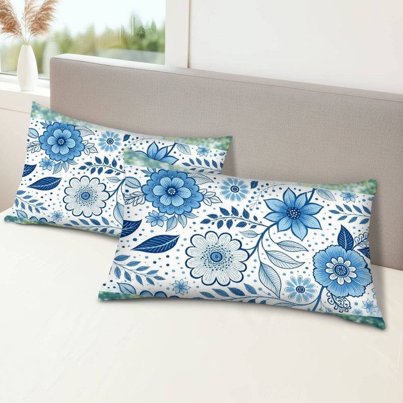 Set Of 2 Mixed Colors King Size Floral Printed Pillow Covers Soft Fabric Home Decor For Bed And Sofa - Image 1