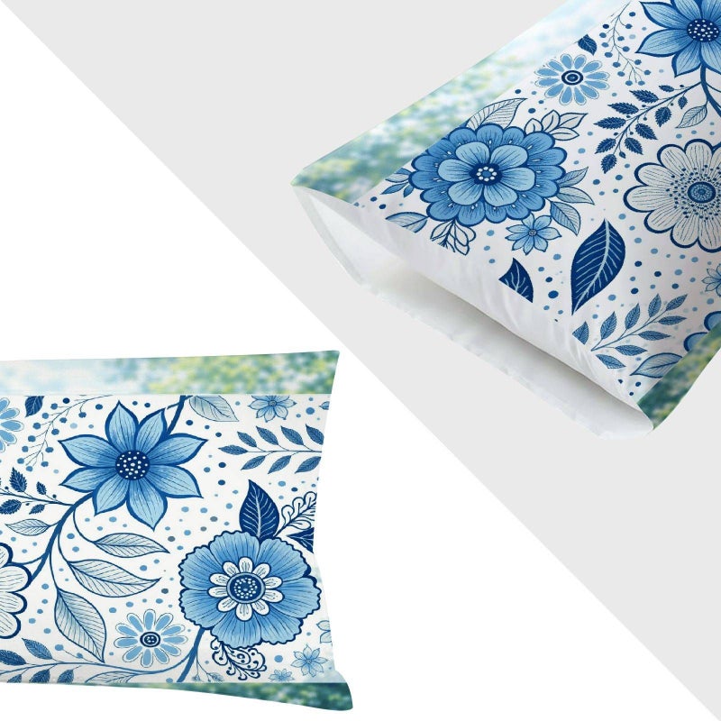 Set Of 2 Mixed Colors King Size Floral Printed Pillow Covers Soft Fabric Home Decor For Bed And Sofa - Image 4