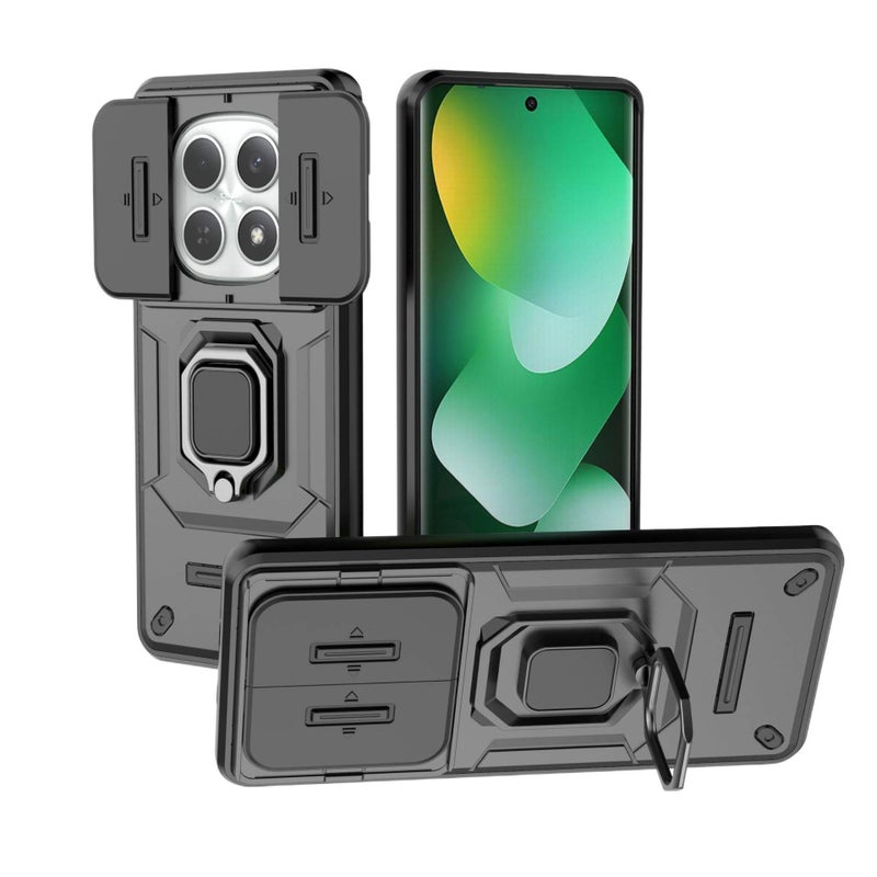 غطاء واقي بTPU + PC لـ Redmi Note 12 باللون أسود من مادة TPU مع حامل حلقة دب القتال وتصميم نافذة منزلقة مع مقاوم للصدمات مع حماية من السقوط للطاولة للمكتب المنزلي للمدرسة - Image 1