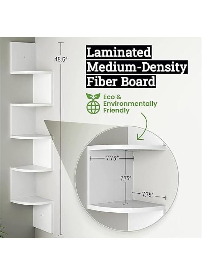 هوكور ارفف من 5 طبقات للتخزين على الحائط من هوكور، ارفف عائمة سهلة التجميع تثبت على الحائط لغرف النوم، ارفف الحمام، المطبخ، المكاتب، غرف المعيشة، رف الكتب، ديكور معلق على الحائط (ابيض) (طبيعي)، خشب - Image 2