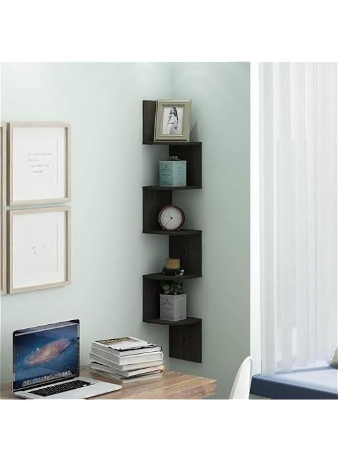 هوكور ارفف من 5 طبقات للتخزين على الحائط من هوكور، ارفف عائمة سهلة التجميع تثبت على الحائط لغرف النوم، ارفف الحمام، المطبخ، المكاتب، غرف المعيشة، رف الكتب، ديكور معلق على الحائط (ابيض) (طبيعي)، خشب - Image 4