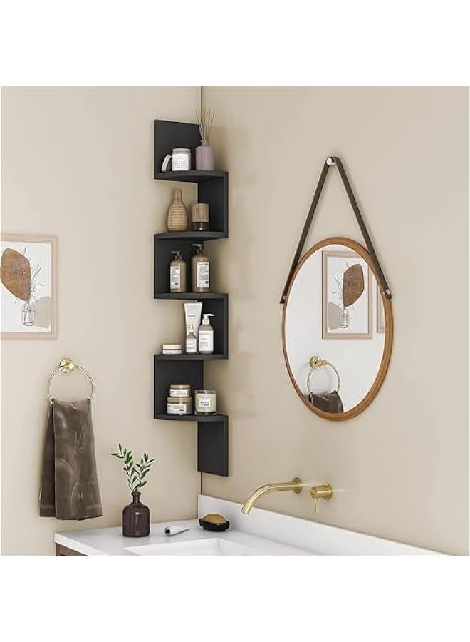 هوكور ارفف من 5 طبقات للتخزين على الحائط من هوكور، ارفف عائمة سهلة التجميع تثبت على الحائط لغرف النوم، ارفف الحمام، المطبخ، المكاتب، غرف المعيشة، رف الكتب، ديكور معلق على الحائط (ابيض) (طبيعي)، خشب - Image 3