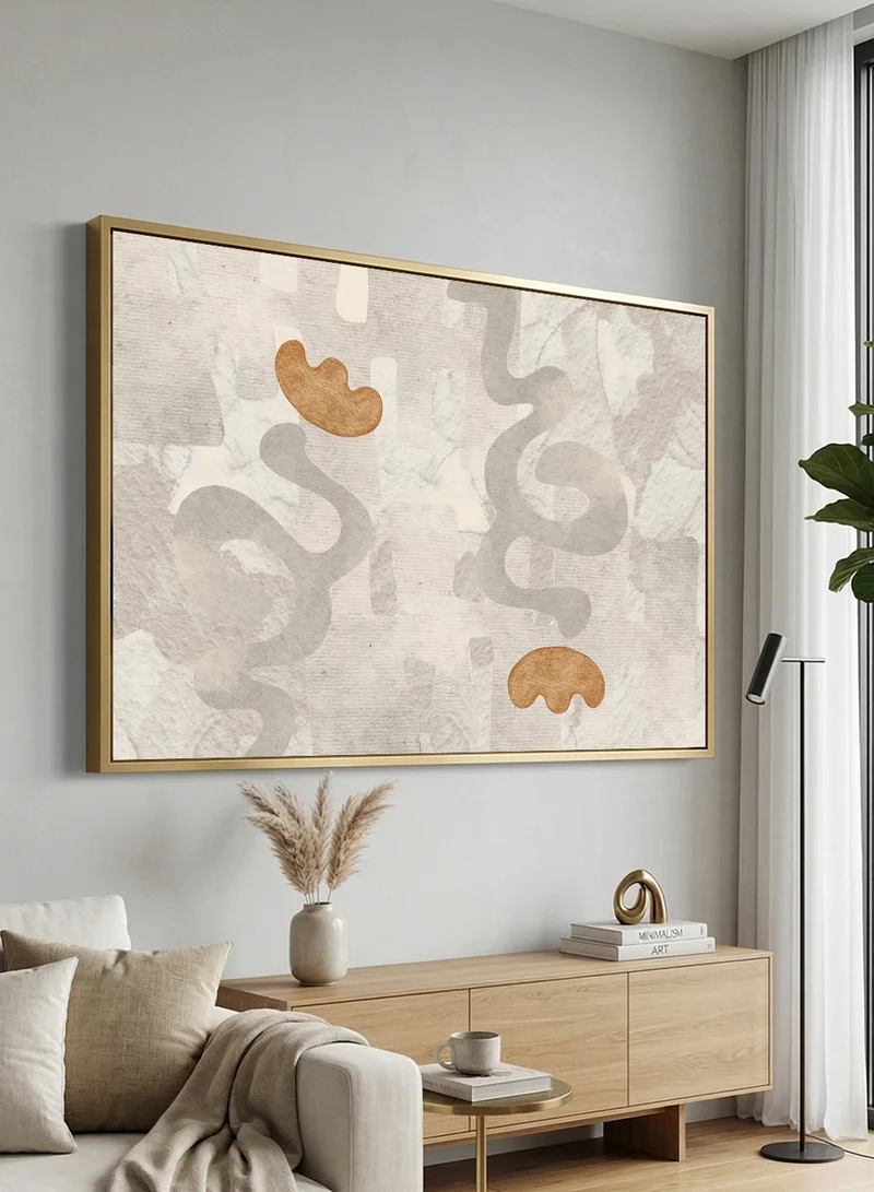LOWHA Canvas Wall Art Stretched Over Wooden Frame with Gold Floating Frame and Abstract Design