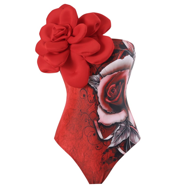 [ ] Multi-Color Conjoined Three-Dimensional Large Flower Tube Chest Slim Triangle Two-Piece Wrap Skirt - Image 1