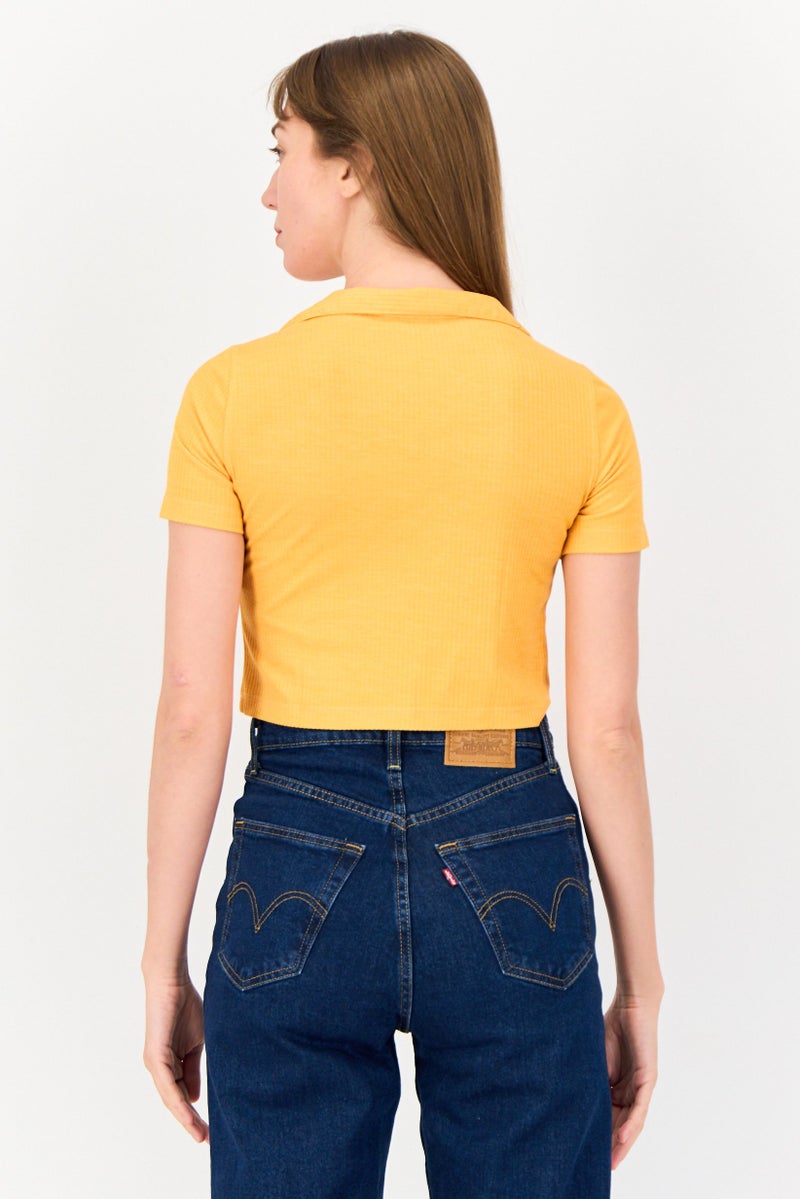 ONLY بلوزة قصيرة بأكمام قصيرة على شكل حرف V للنساء، برتقالية - Image 2