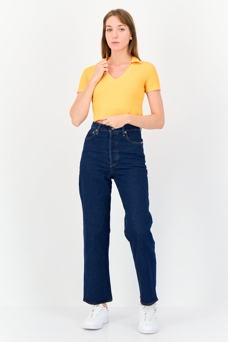 ONLY بلوزة قصيرة بأكمام قصيرة على شكل حرف V للنساء، برتقالية - Image 3