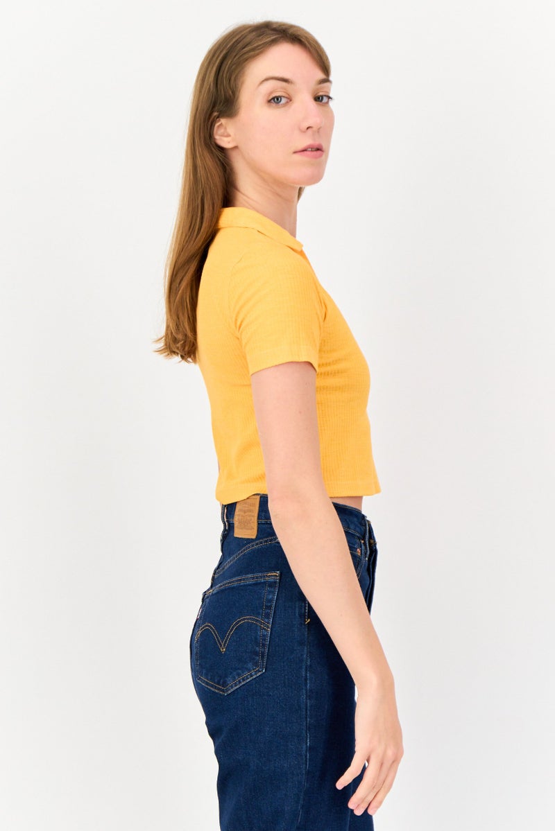 ONLY بلوزة قصيرة بأكمام قصيرة على شكل حرف V للنساء، برتقالية - Image 4