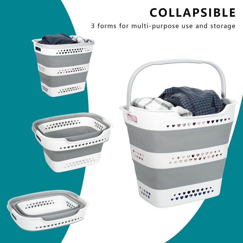 KBBYT Large Collapsible Laundry Baskets for Dirty Clothes, Plastic Laundry Hamper for Dorm Bedroom Blankets, 43L Foldable Clothes Hamper for Laundry, Space Saving Pop-Up Storage Container/Organizer - Image 4