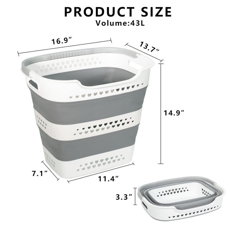 KBBYT Large Collapsible Laundry Baskets for Dirty Clothes, Plastic Laundry Hamper for Dorm Bedroom Blankets, 43L Foldable Clothes Hamper for Laundry, Space Saving Pop-Up Storage Container/Organizer - Image 2