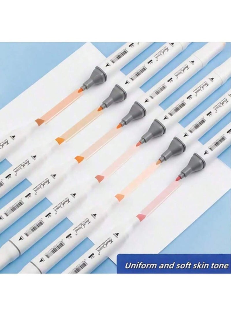 6/12/24pcs Skin Tone Marker Pens Set, Dual Tip Brush & Broad Tip Art Markers, Flesh Tone Drawing Pens for Sketching, Portrait, Anime, Illustration & Coloring - Image 4