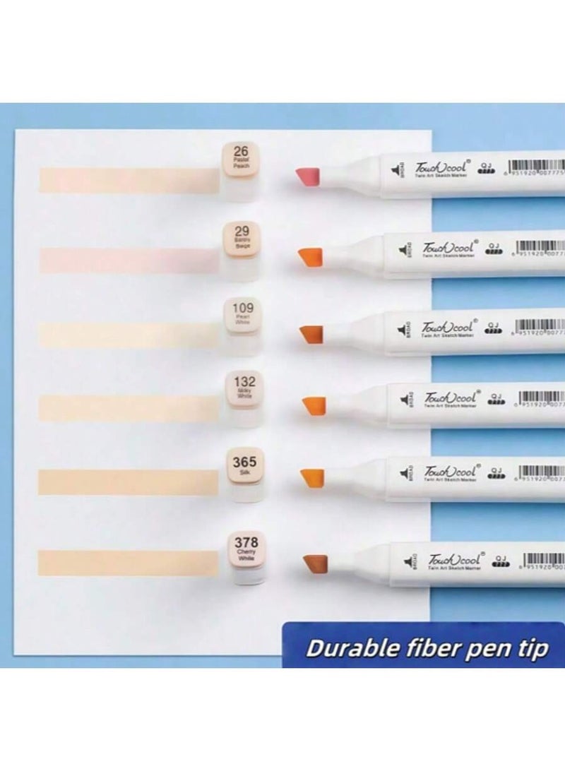 6/12/24pcs Skin Tone Marker Pens Set, Dual Tip Brush & Broad Tip Art Markers, Flesh Tone Drawing Pens for Sketching, Portrait, Anime, Illustration & Coloring - Image 5