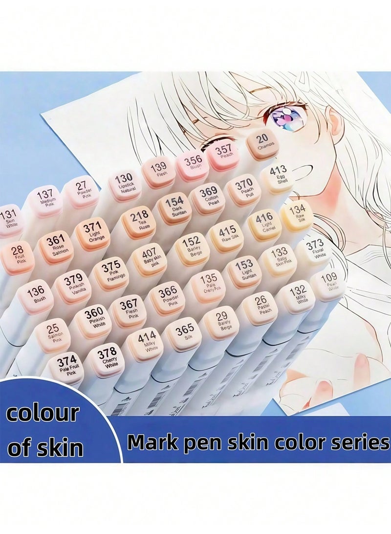 6/12/24pcs Skin Tone Marker Pens Set, Dual Tip Brush & Broad Tip Art Markers, Flesh Tone Drawing Pens for Sketching, Portrait, Anime, Illustration & Coloring - Image 1