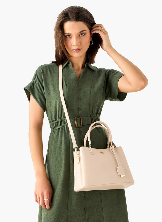 Flora Bella By Shoexpress Solid Tote Bag with Detachable Strap and Zip Closure