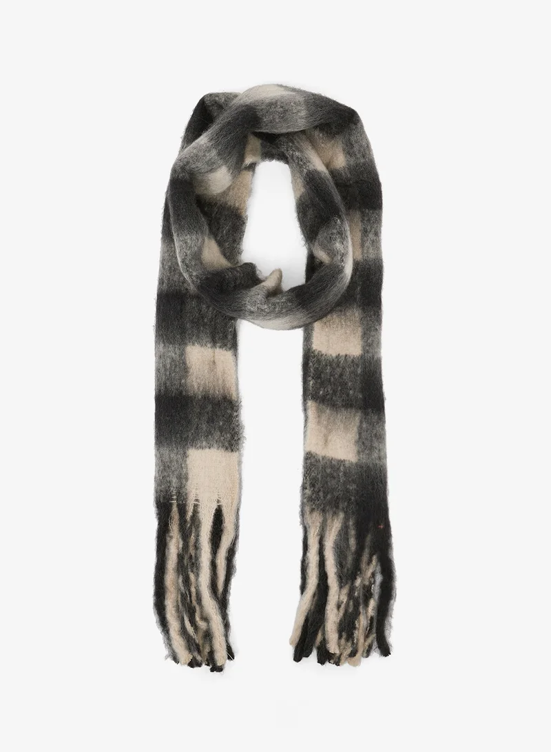 Ginger Soft Checkered Tassel Scarf