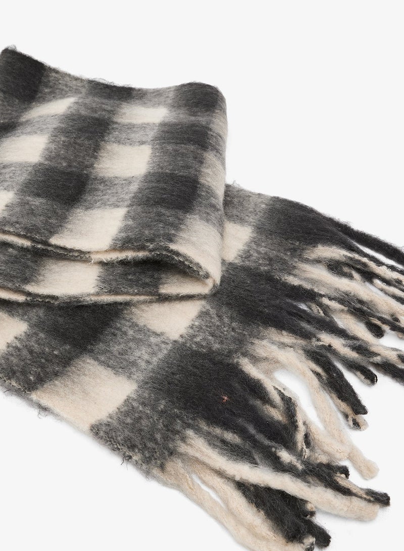 Ginger Soft Checkered Tassel Scarf - Image 3