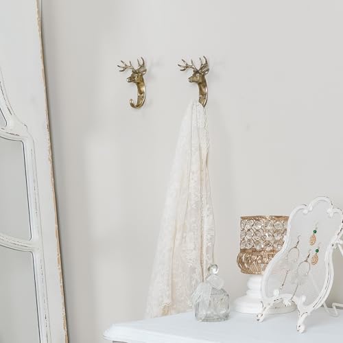 SOFFEE DESIGN 2pcs Metal Golden Coat Hook with Hanging Deer Head Shape for Entryway, Bathroom, Bedroom, Retro Double Hooks Farmhouse Decoration - Image 3