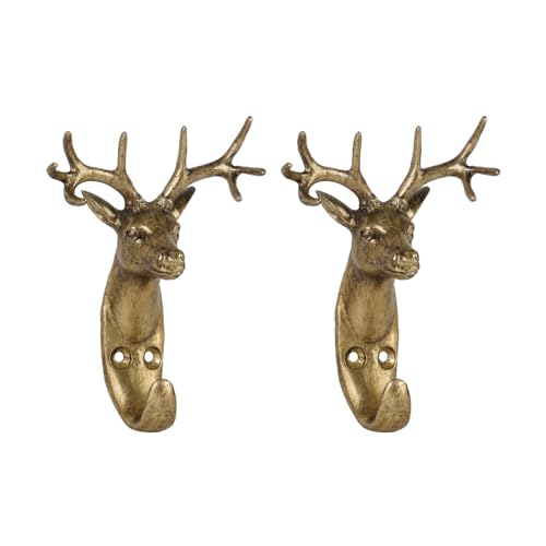 SOFFEE DESIGN 2pcs Metal Golden Coat Hook with Hanging Deer Head Shape for Entryway, Bathroom, Bedroom, Retro Double Hooks Farmhouse Decoration - Image 1