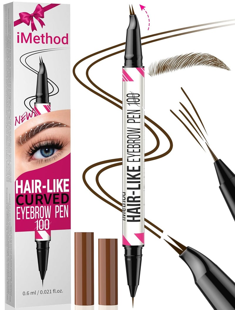 iMethod Curved Eyebrow Pen  Eyebrow Pencil Brow Pencil 2in1 DualEnded Microblading Eyebrow Pen with Curved Tip and Precise BrushTip for Natural HairLike Brows Last AllDay Dark Brown