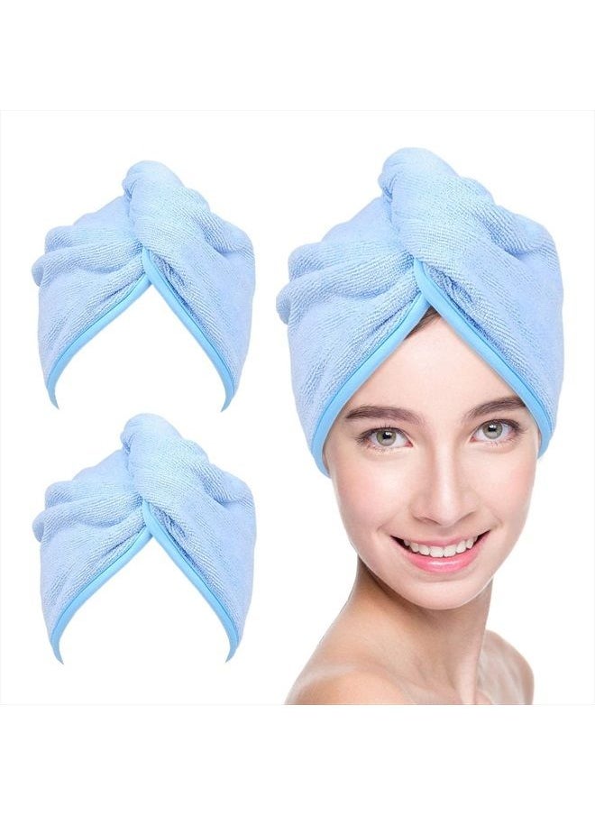 YoulerTex - Microfiber Hair Towel Wrap for Women, 2 Pack 10 inch X 26 inch, Super Absorbent Quick Dry Hair Turban for Drying Curly, Long & Thick Hair (Blue) … - Image 1