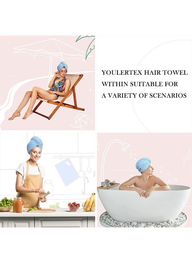 YoulerTex - Microfiber Hair Towel Wrap for Women, 2 Pack 10 inch X 26 inch, Super Absorbent Quick Dry Hair Turban for Drying Curly, Long & Thick Hair (Blue) … - Image 1