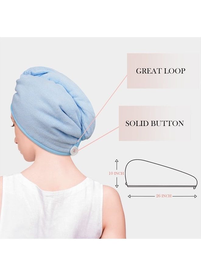 YoulerTex - Microfiber Hair Towel Wrap for Women, 2 Pack 10 inch X 26 inch, Super Absorbent Quick Dry Hair Turban for Drying Curly, Long & Thick Hair (Blue) … - Image 1