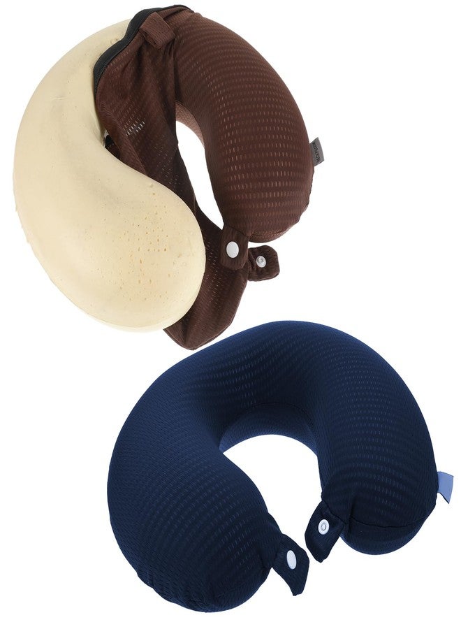 Nogeqi 2 Pcs Neck Pillow Covers with Zipper, U Shaped Neck Pillows Case, Replacement Travel Pillow Case Cover, Washable oft Airplane Pillows Covers, Brown Dark Blue(Only Cover, No Filler) - Image 1