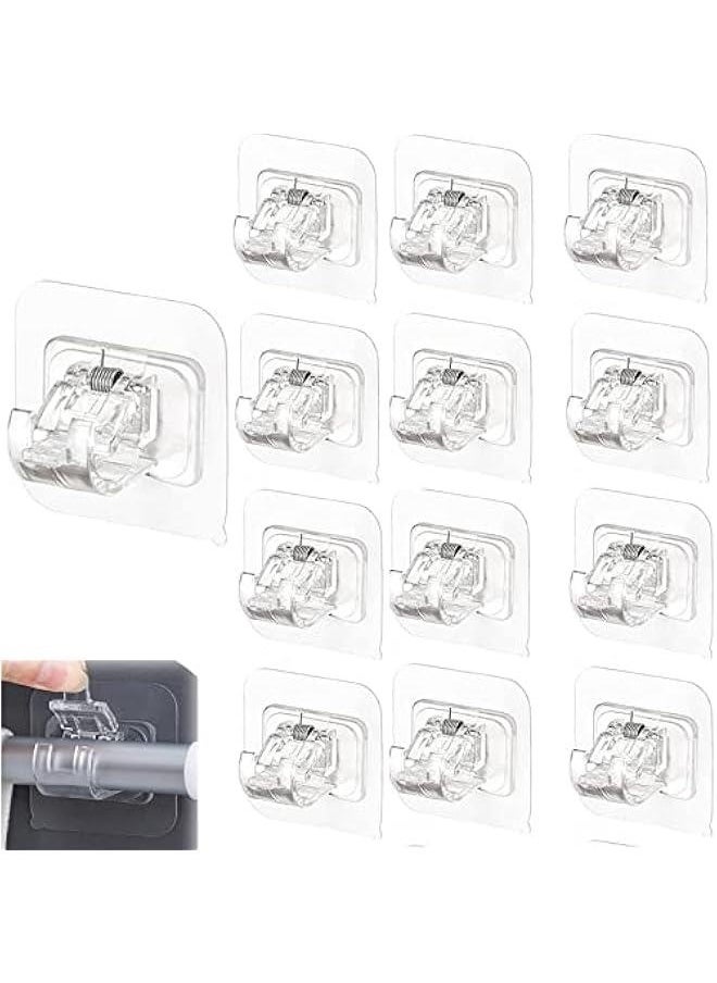 Generic 12PCS No Drilling Curtain Rod Brackets, Universal Self-Adhesive Wall-Mounted Curtain Rod Holder, Nail Free Adjustable Hardware Rod Holders for Home Bathroom and Hotel Use (Transparent)  - Image 1