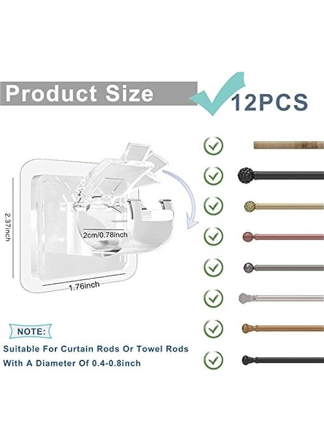 Generic 12PCS No Drilling Curtain Rod Brackets, Universal Self-Adhesive Wall-Mounted Curtain Rod Holder, Nail Free Adjustable Hardware Rod Holders for Home Bathroom and Hotel Use (Transparent)  - Image 2