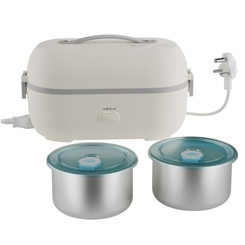 Xech Electric Lunch Box for Office & Travel | Heated Tiffin Box Heater | Hot Food in 5 Minutes Steam Heating | 2 Leakproof Stainless Steel Containers | Auto Cut-Off | Cool Touch Body - Image 1