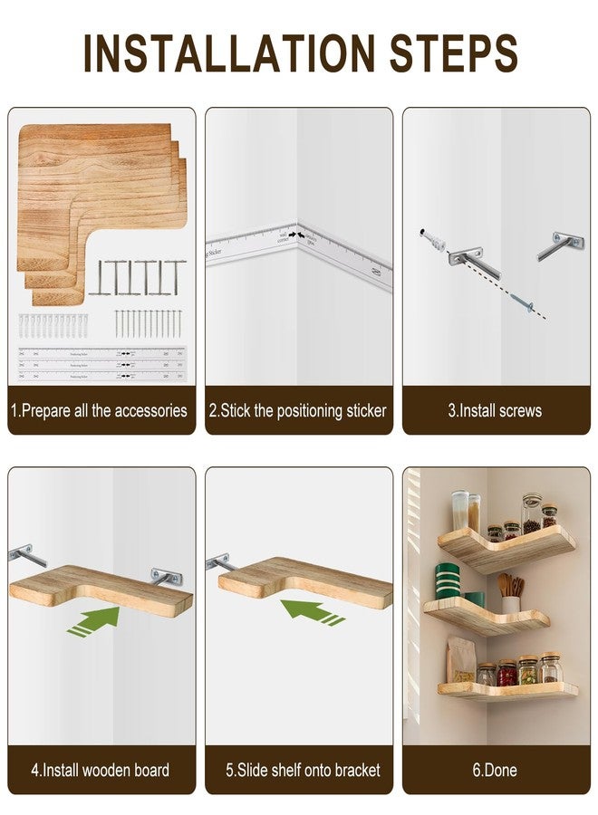 jubilander Floating Corner Shelves Set of 3, Solid Wood Picture Wall Shelf, Floating Shelves for Storage for Bedroom Kitchen Bathroom Living Room (Light Burnt) - Image 3