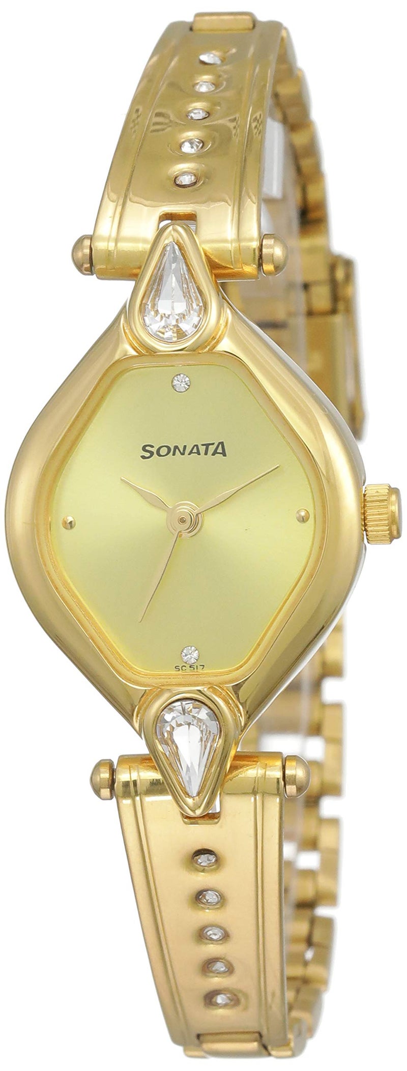 Sonata Quartz Analog Champagne Dial Gold Stainless Steel Strap Watch for Women - NT8063YM02 - Image 1