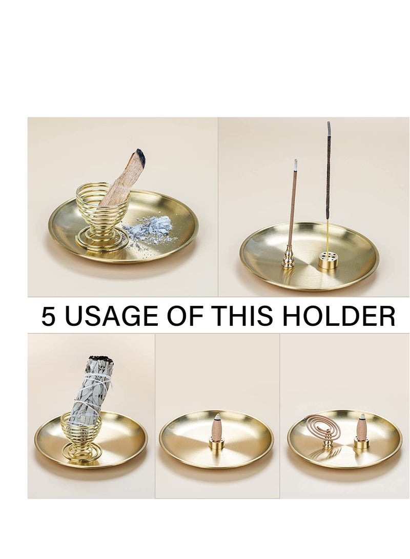 SOLARAE Incense Burner Holder Holder 5 in 1 Incense Holder for Incense Sticks Coil Incense Incense Cones 5.5 inches Brass Ash Catcher for Meditation Yoga Room Home Office Fragrance - Image 3
