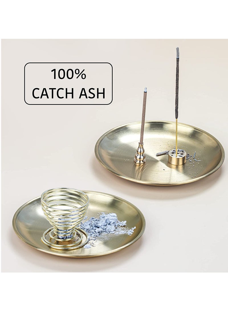 SOLARAE Incense Burner Holder Holder 5 in 1 Incense Holder for Incense Sticks Coil Incense Incense Cones 5.5 inches Brass Ash Catcher for Meditation Yoga Room Home Office Fragrance - Image 4