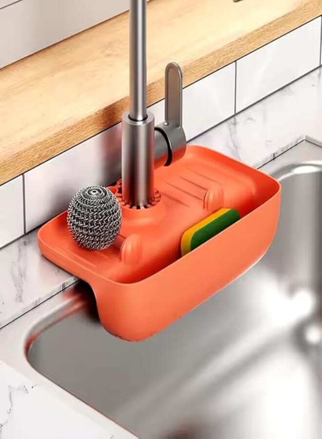 Clad's Warehouse Sponge Holder for Kitchen Sink - Durable Silicone Caddy for Sponges, Brushes & Soaps, Sink-Mount Organizer, Kitchen Accessories