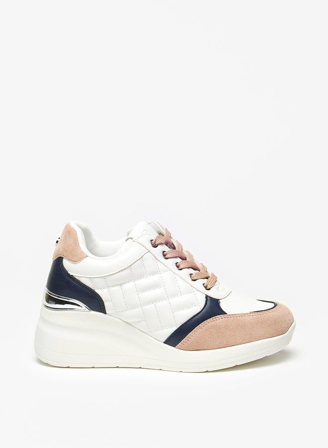 Flora Bella By Shoexpress Panelled Wedge High Cut Sneakers with Lace-Up Closure - Image 1