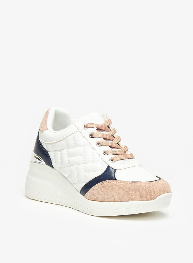 Flora Bella By Shoexpress Panelled Wedge High Cut Sneakers with Lace-Up Closure - Image 3