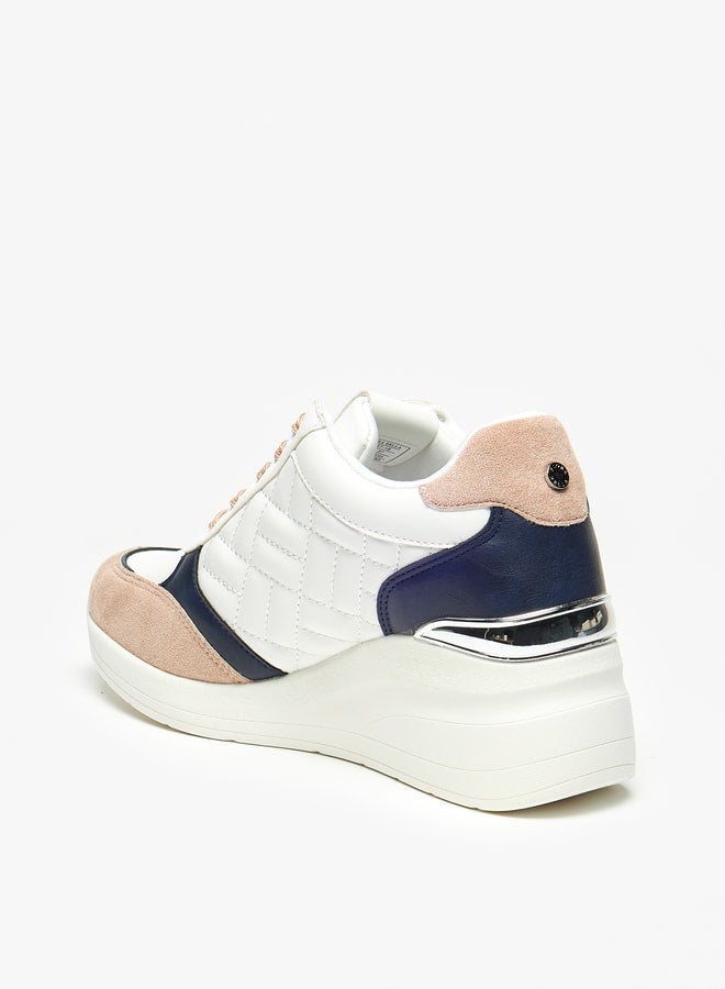 Flora Bella By Shoexpress Panelled Wedge High Cut Sneakers with Lace-Up Closure - Image 2