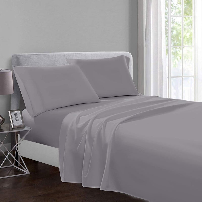 Yorkshire Bedding Flat Sheets Double 100 Egyptian Cotton 200 Thread Count Breathable and Fade Resistant Hotel Quality Grey Bed Sheets 225 cm x 275 cm