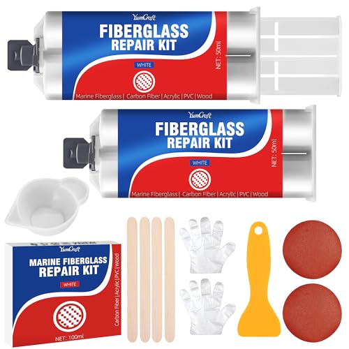 YumCraft Marine Fiberglass Boat Repair Kit, 100ml Gel Coat Repair Kit for Boats, Fiberglass Repair Kit for Boats, Epoxy Resin Glue Filler Fix Scratch, Crack, Hole, Pit, Suitable for Porcelain Acrylic(White) - Image 1