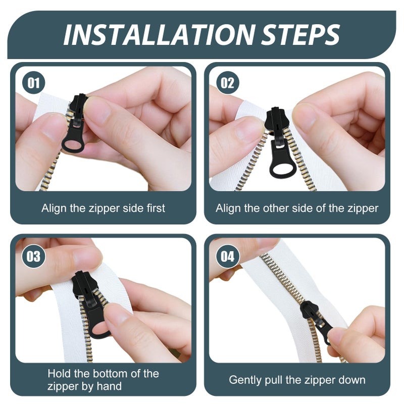 YUEWEESER Zipper Replacement Kit Universal Double-Sided Zipper Slider Repair Kit 9 Pack 3 Different Size Black Zippers Fix Repair Kit for Jackets, Backpack, Coats, Tents, Luggage, Bags - Image 4
