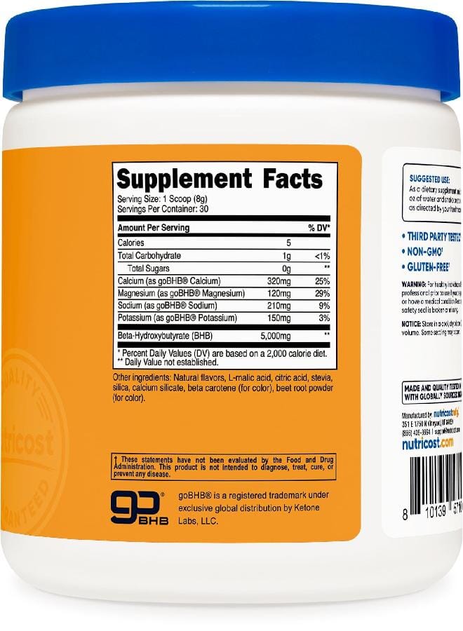 Nutricost BHB Salts Drink Mix (30 Servings, Peach Mango Flavored) (5G BHB Per Serving) - 0G Total Sugars, Vegetarian Product - Image 4