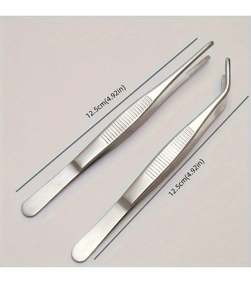 2 Piece Stainless Steel Tweezers 1pc Straight And 1pc Elbow - Image 1