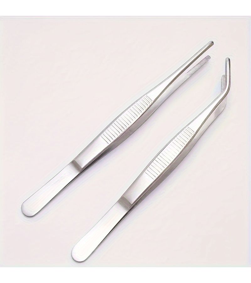2 Piece Stainless Steel Tweezers 1pc Straight And 1pc Elbow - Image 2
