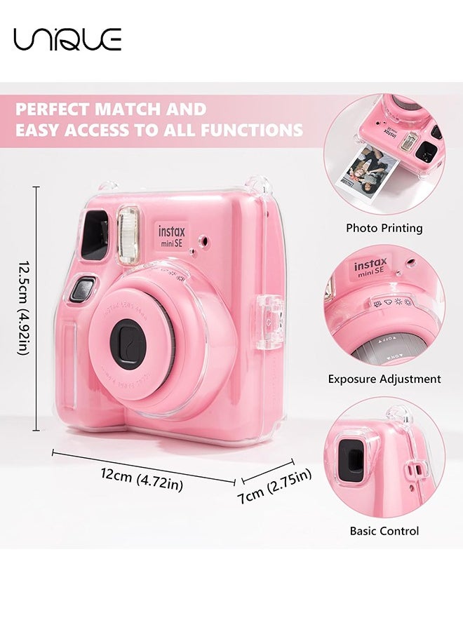 Unique 3 Pack Clear Camera Case - Hard Clear Case for Fujifilm Instax Mini SE Instant Camera, Mini SE Plastic Cover with Cute Sticker and Shoulder Strap - Pink Hey Cat  - Image 2