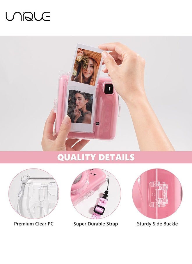 Unique 3 Pack Clear Camera Case - Hard Clear Case for Fujifilm Instax Mini SE Instant Camera, Mini SE Plastic Cover with Cute Sticker and Shoulder Strap - Pink Hey Cat  - Image 4