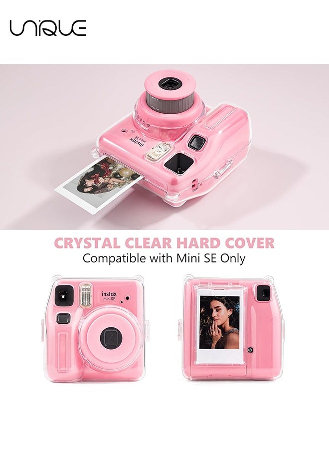 Unique 3 Pack Clear Camera Case - Hard Clear Case for Fujifilm Instax Mini SE Instant Camera, Mini SE Plastic Cover with Cute Sticker and Shoulder Strap - Pink Hey Cat  - Image 5