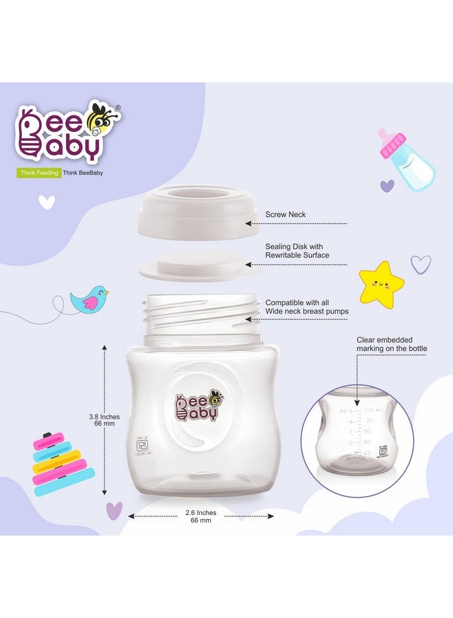 Beebaby Pump N' Protect Breast Milk Storage Bottles. Pack Of 3 Milk Collection Bottles Fits Most Wide Neck Breast Pumps. 100% Bpa Free. 150Ml / 5Oz. White - Image 4